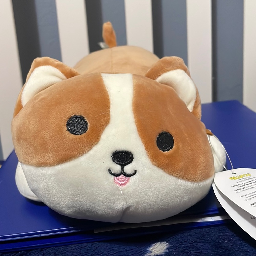Squishmallow Kellytoy Cuddlers 12" Reginald Corgi Brown Dog Tan Laying Plush